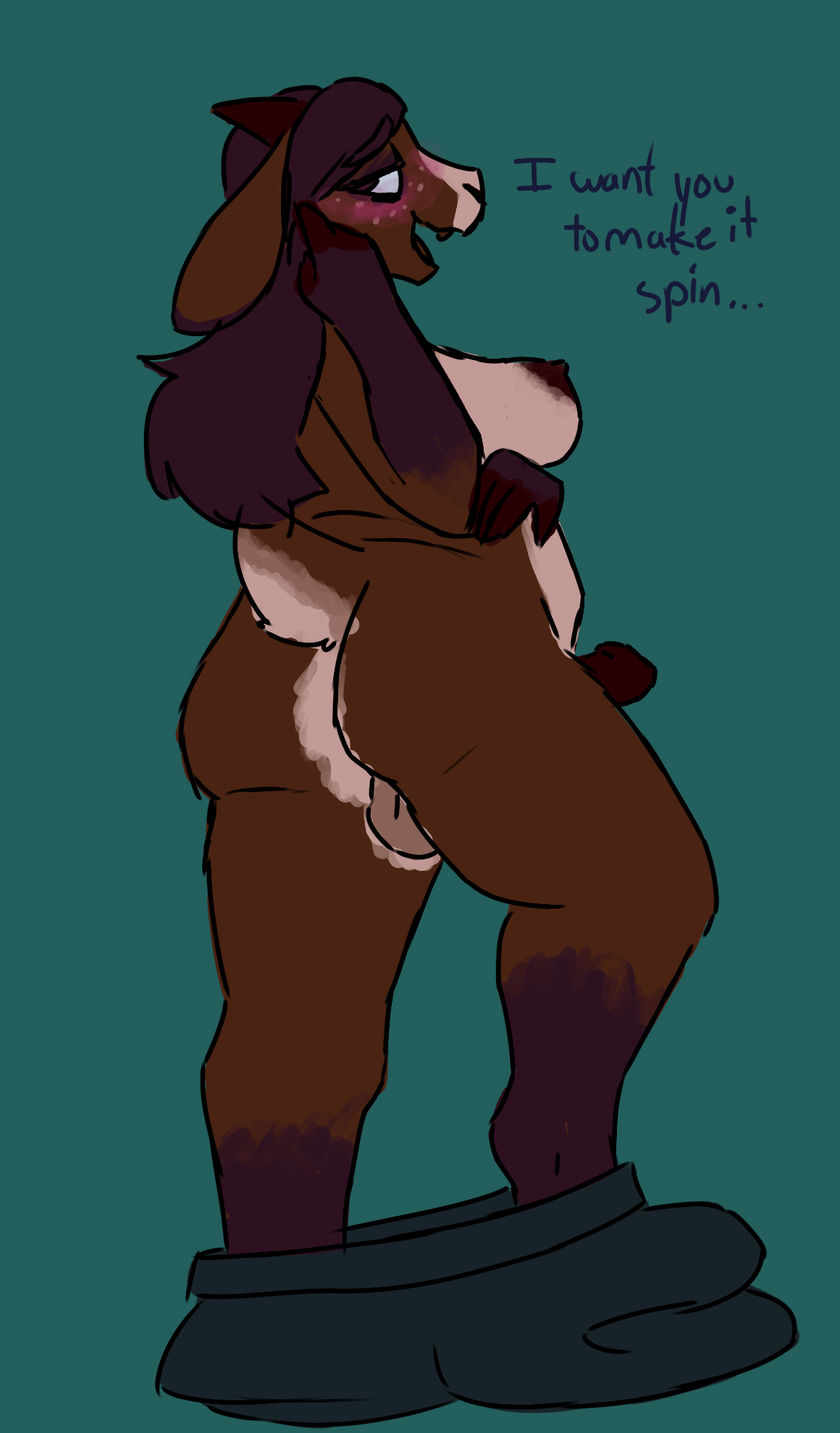 Dakota twirling her hair, looking shy, saying 'I want you to make it spin...'